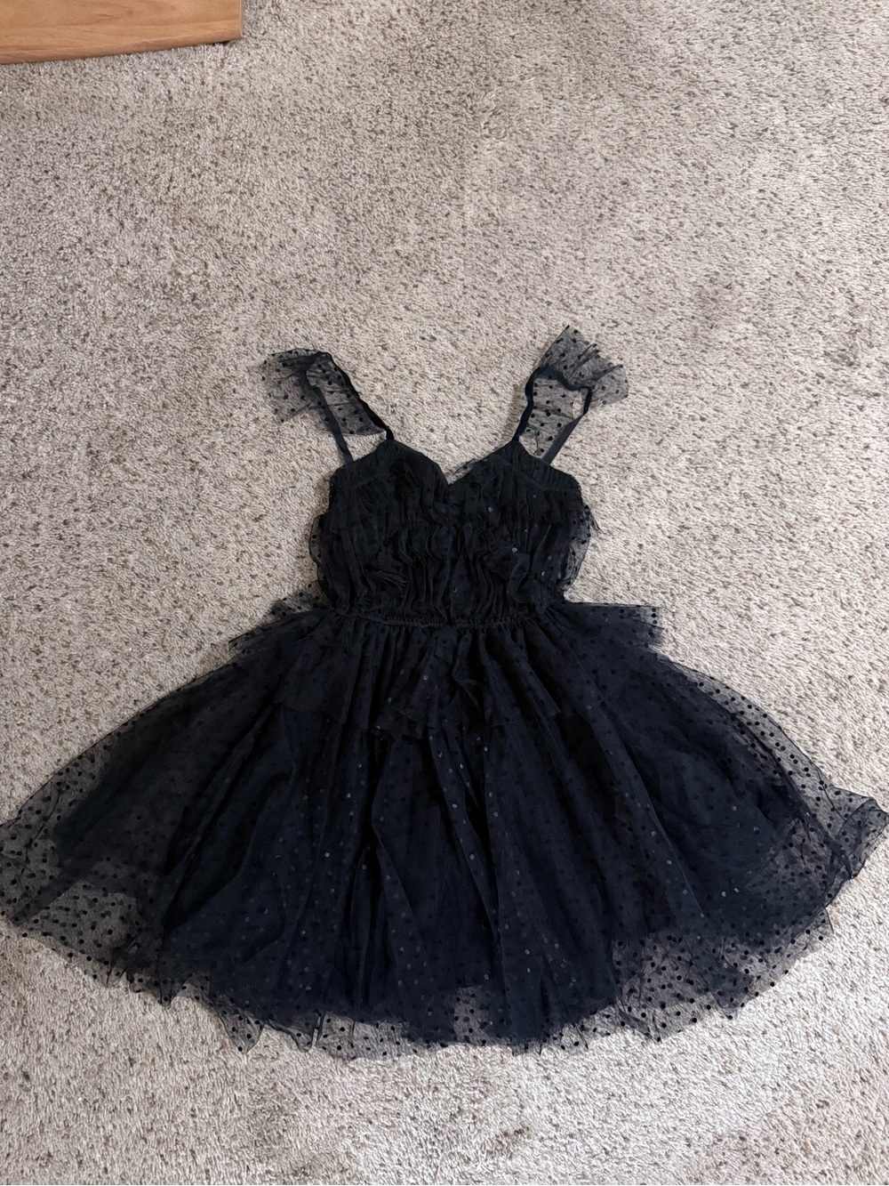 Gorgeous Black Polka Dot Tulle Party Mini Dress with Romantic Ruffle Details